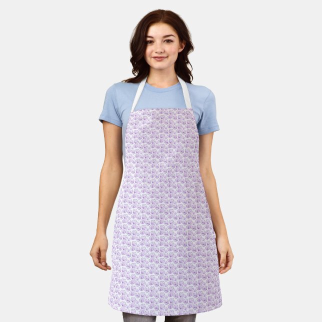 Elegant Purple Floral Pattern Apron (Worn)