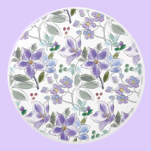Elegant Purple Floral Pattern Drawer  Ceramic Knob