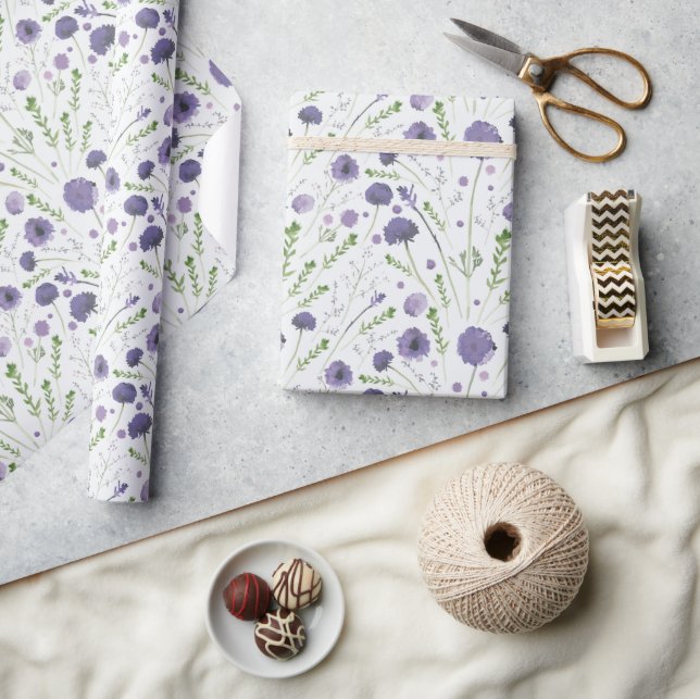 Elegant Purple Floral Pattern Gift Wrapping Paper (Crafts)