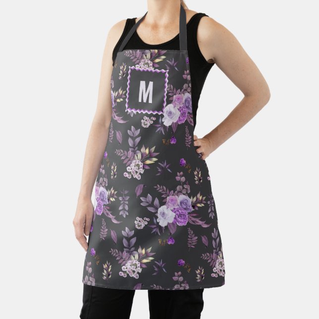 Elegant Purple Floral Pattern | Monogram Apron (Insitu)