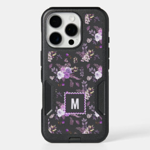 Elegant Purple Floral Pattern Monogram iPhone 16 Pro Case
