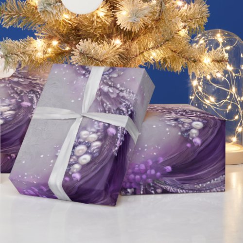 Elegant Purple Floral  Pearl Wrapping Paper