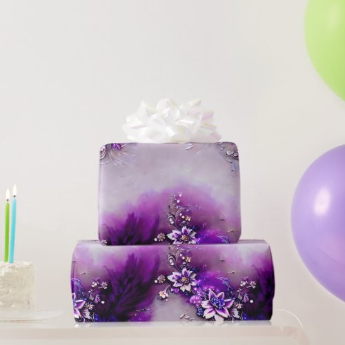 Elegant Purple Floral  Pearl Wrapping Paper
