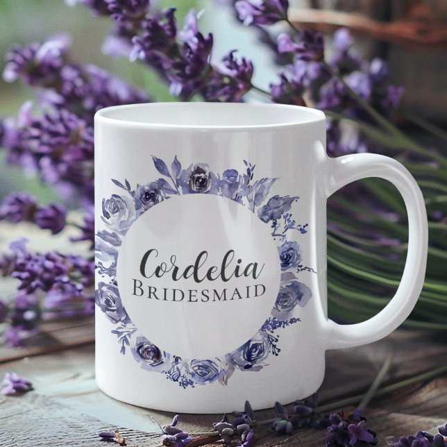 Elegant Purple Floral Personalized Bridesmaid Gift Coffee Mug (Creator Uploaded)