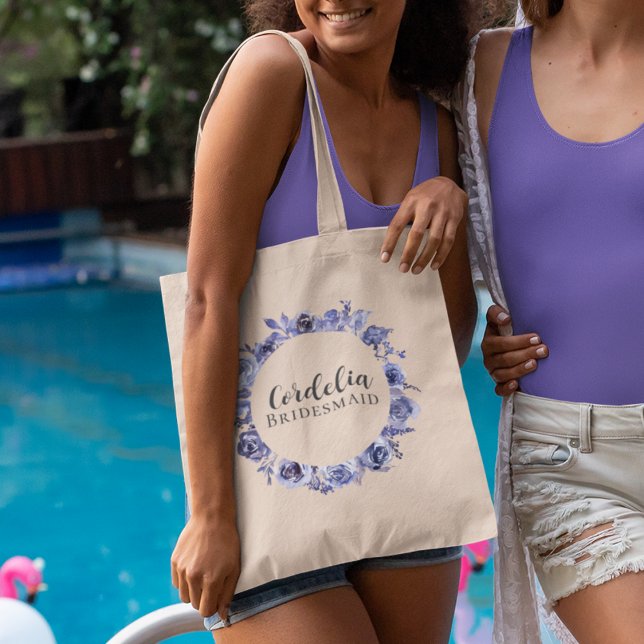Elegant Purple Floral Personalized Bridesmaid Gift Tote Bag (Creator Uploaded)