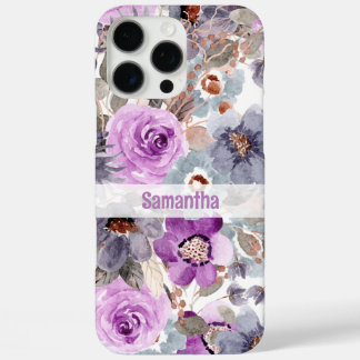 Elegant Purple Floral Personalized Name iPhone 16 Pro Max Case