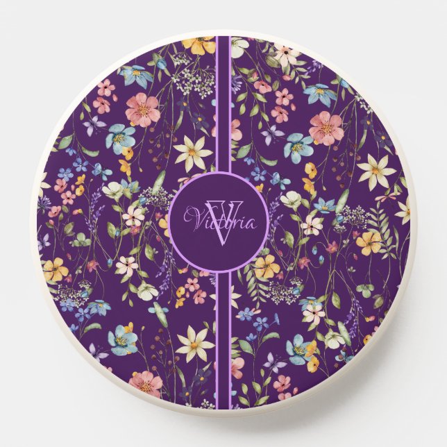 Elegant Purple Floral Personalized  PopSocket (Popsocket)