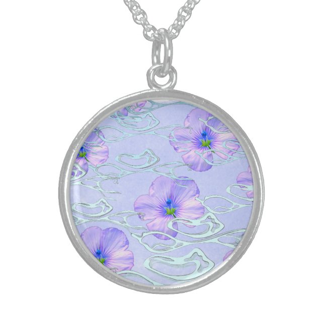 Elegant Purple Floral Phone Case – Botanical Art D Sterling Silver Necklace (Front)