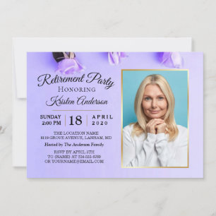 Elegant Purple Floral Photo Retirement Party Invitation