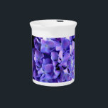 Elegant purple floral purple blue hydrangeas beverage pitcher<br><div class="desc">A captivating photograph of romantic deep purple hydrangeas from my gardens,  capturing their lush,  delicate petals and the rich,  regal hues that evoke a sense of mystery and passion.</div>