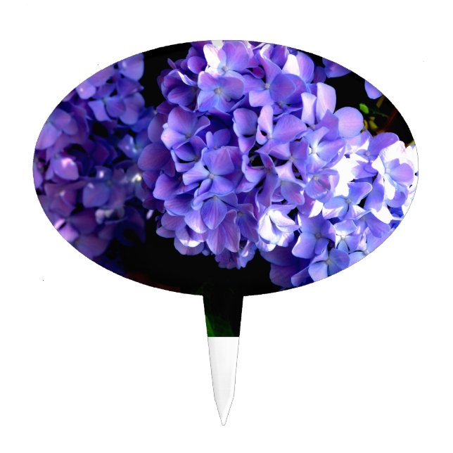 Elegant purple floral purple blue hydrangeas cake topper (Front)