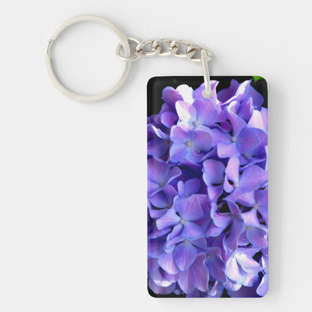 Elegant purple floral purple blue hydrangeas keychain (Front)