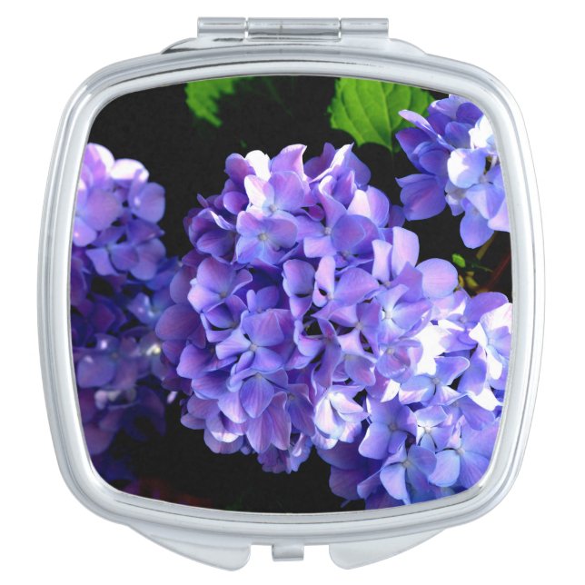 Elegant purple floral purple blue hydrangeas mirror for makeup (Front)