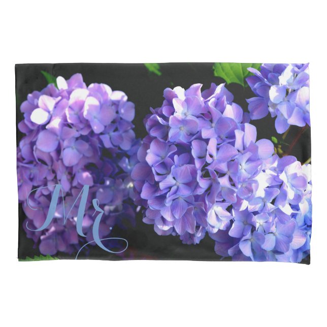 Elegant purple floral purple blue hydrangeas pillowcase (Front)