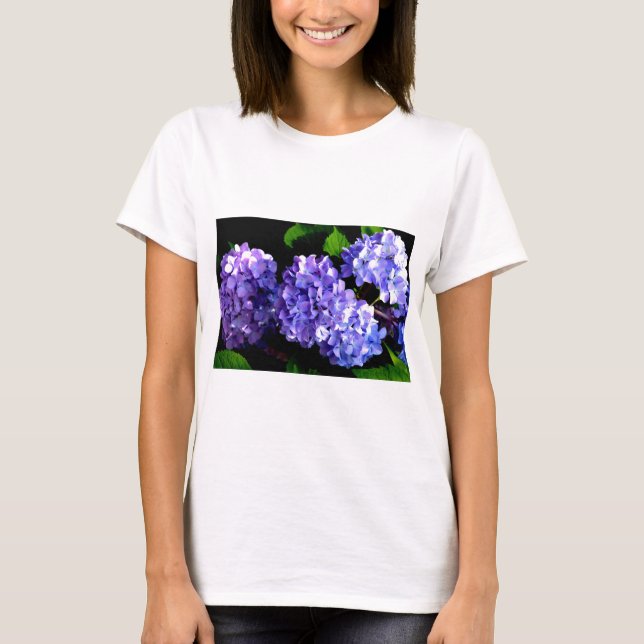 Elegant purple floral purple blue hydrangeas T-Shirt (Front)