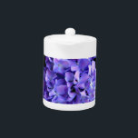 Elegant purple floral purple blue hydrangeas teapot<br><div class="desc">A captivating photograph of romantic deep purple hydrangeas from my gardens,  capturing their lush,  delicate petals and the rich,  regal hues that evoke a sense of mystery and passion.</div>