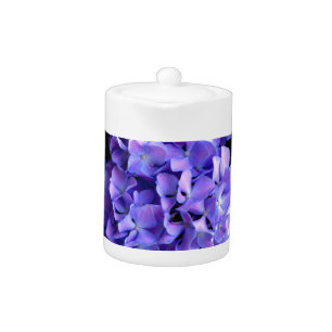 Elegant purple floral purple blue hydrangeas teapot
