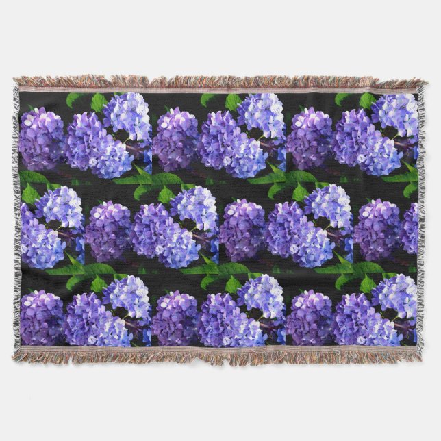 Elegant purple floral purple blue hydrangeas throw blanket (Front)