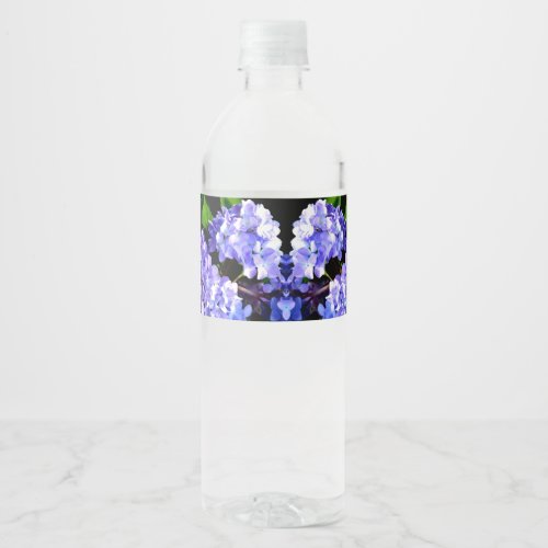 Elegant purple floral purple blue hydrangeas water bottle label