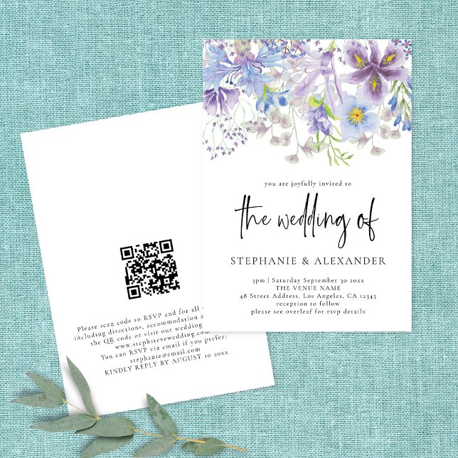 Elegant Purple Floral QR Code Wedding Invitation (Creator Uploaded)