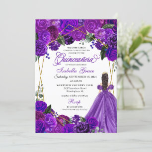 Elegant Purple Floral Quinceanera Birthday Invitat Invitation