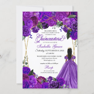 Elegant Purple Floral Quinceanera Birthday Invitation