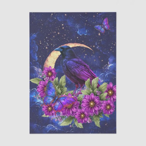 Elegant Purple Floral Raven &amp; Butterfly Decoupage Tissue Paper