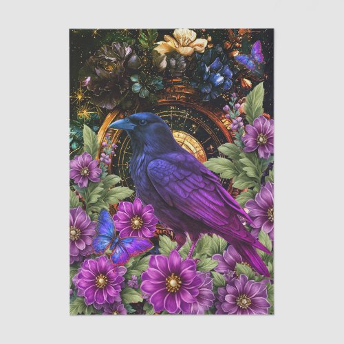 Elegant Purple Floral Raven &amp; Butterfly Decoupage Tissue Paper
