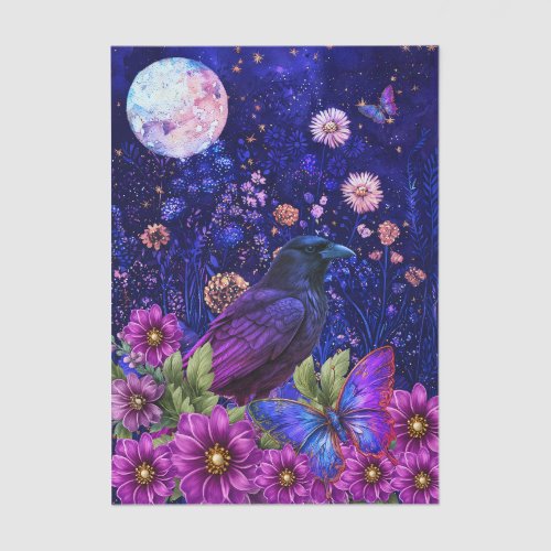Elegant Purple Floral Raven & Butterfly Decoupage Tissue Paper