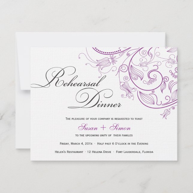 Elegant Purple Floral Rehearsal Dinner Invitation (Front)