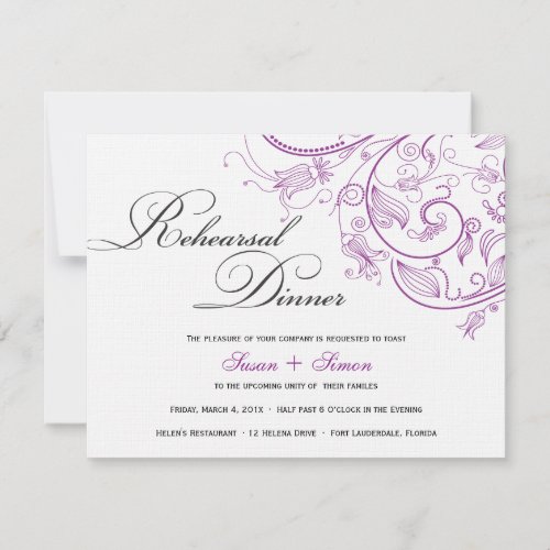 Elegant Purple Floral Rehearsal Dinner Invitation