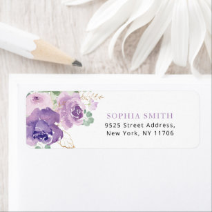 Elegant purple floral return Address Label
