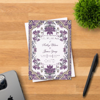 Elegant Purple Floral Romantic Wedding Invitation