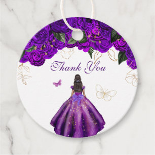 Elegant Purple Floral Rose Butterfly Thank You Favor Tags