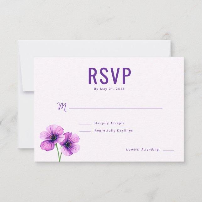 Elegant Purple Floral RSVP Card (Front)