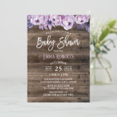 Elegant Purple Floral Rustic Barn Baby Shower Invitation (Standing Front)