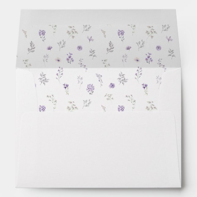Elegant purple floral rustic romantic wedding envelope (Back (Bottom))