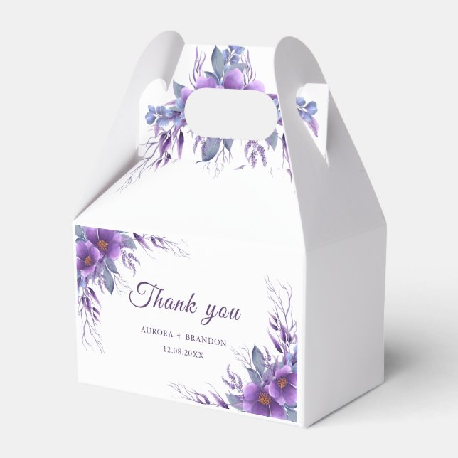 Elegant Purple Floral Rustic Wedding Favor Boxes (Front Side)