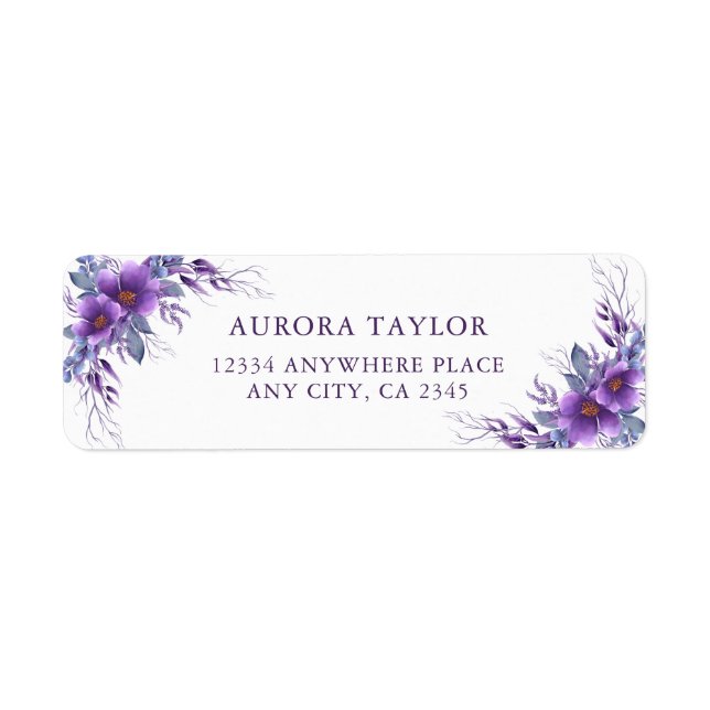 Elegant Purple Floral Rustic Wedding Label (Front)