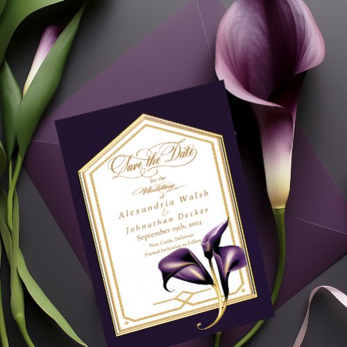 Elegant Purple Floral Script Wedding Save The Date RSVP Card