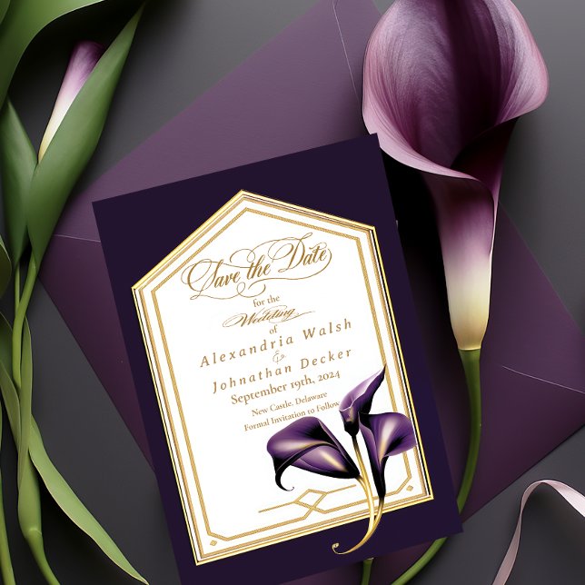 Elegant Purple Floral Script Wedding Save The Date RSVP Card (Elegant Script Save the Date enclosure card)