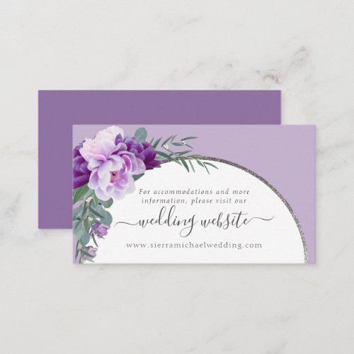 Elegant Purple Floral Silver Arch Wedding Website Enclosure Card
