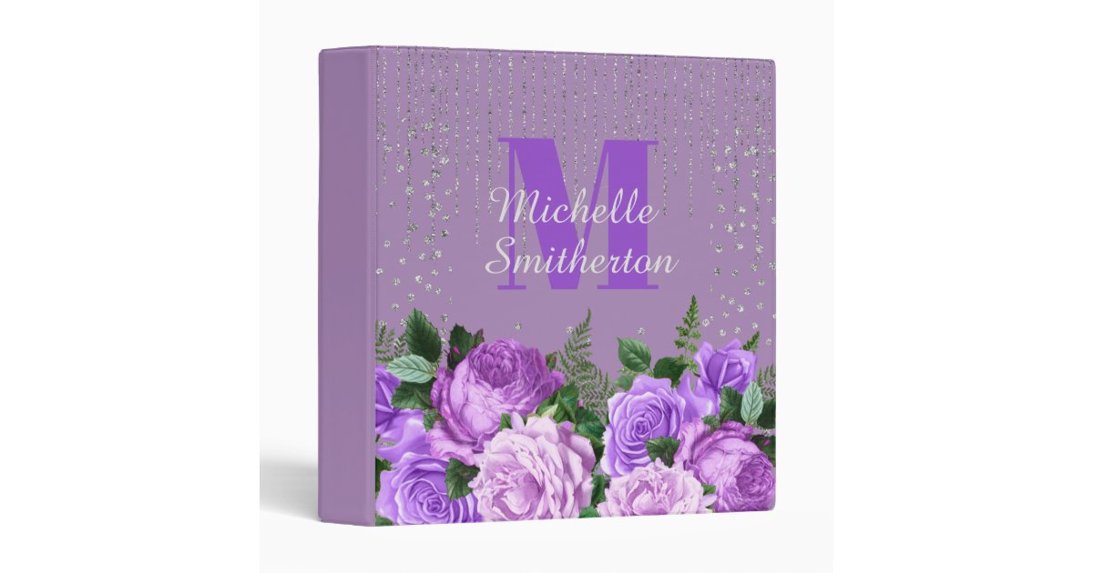 Cute Girly Pastel Floral Name Monogram 3 Ring Binder