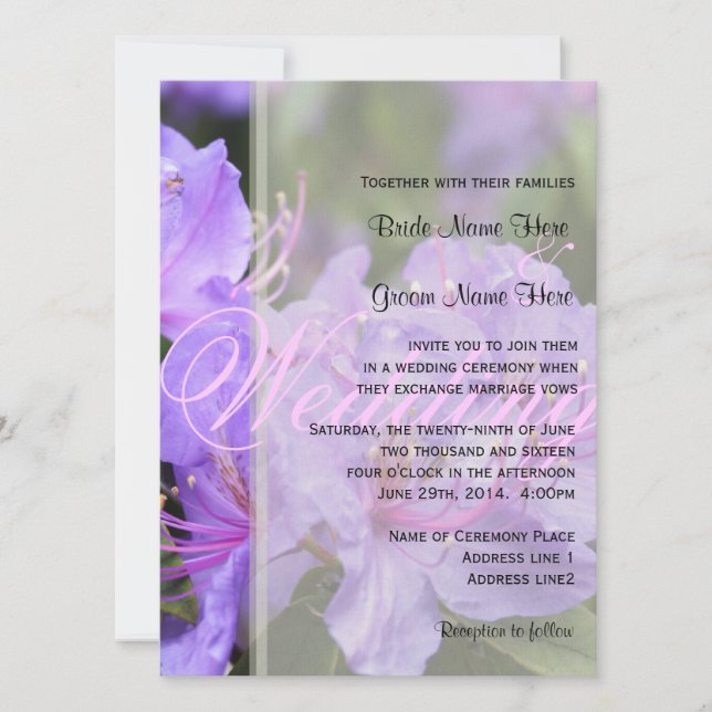 Elegant purple floral spring/summer wedding invitation (Front)
