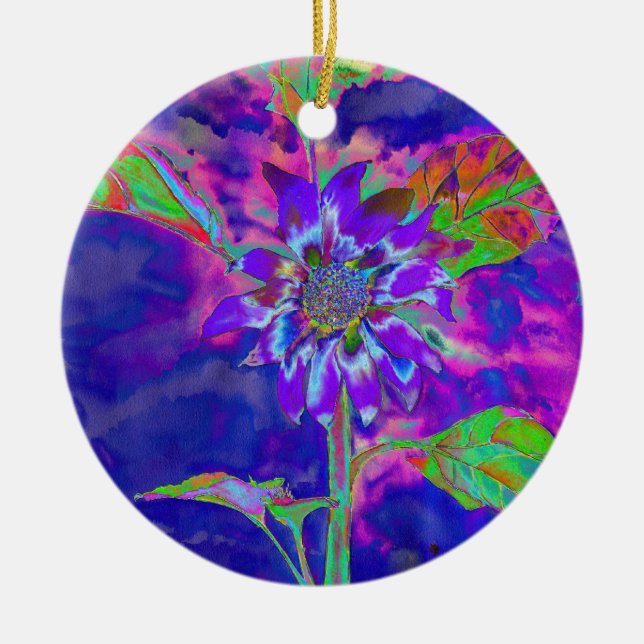 Elegant purple floral sunflower ceramic ornament (Front)