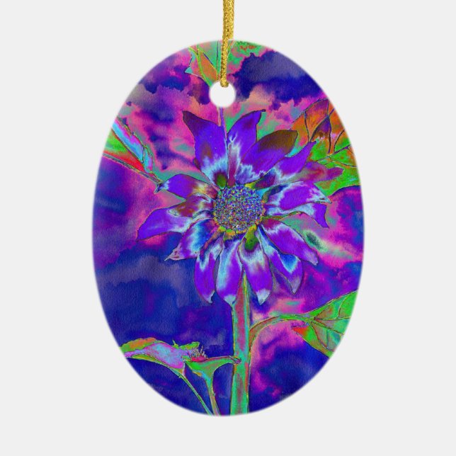 Elegant purple floral sunflower ceramic ornament (Front)