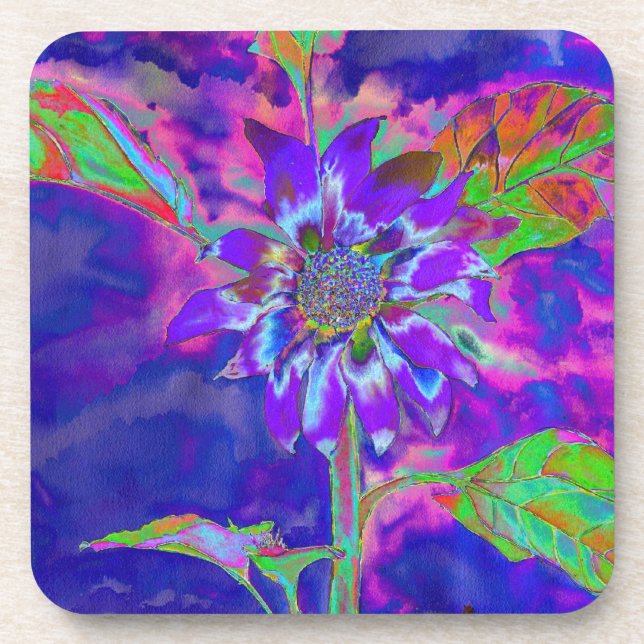 Elegant purple floral sunflower coaster (Front)