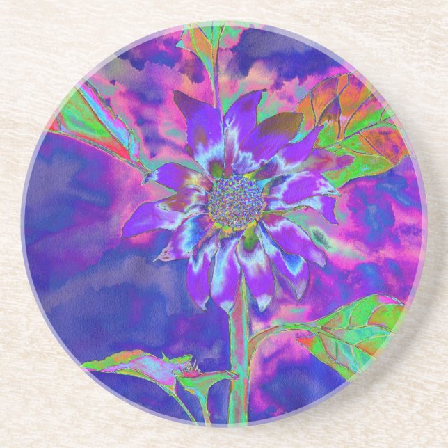Elegant purple floral sunflower drink coaster (Front)