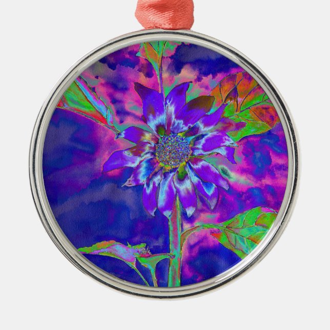 Elegant purple floral sunflower metal ornament (Front)