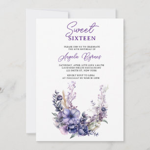 Elegant Purple Floral Sweet Sixteen Birthday Invitation
